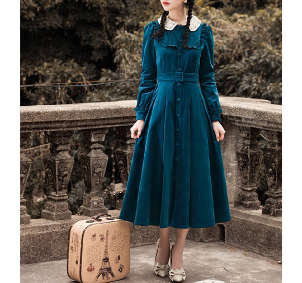 Morena Blues Cottage Witch Corduroy Dress