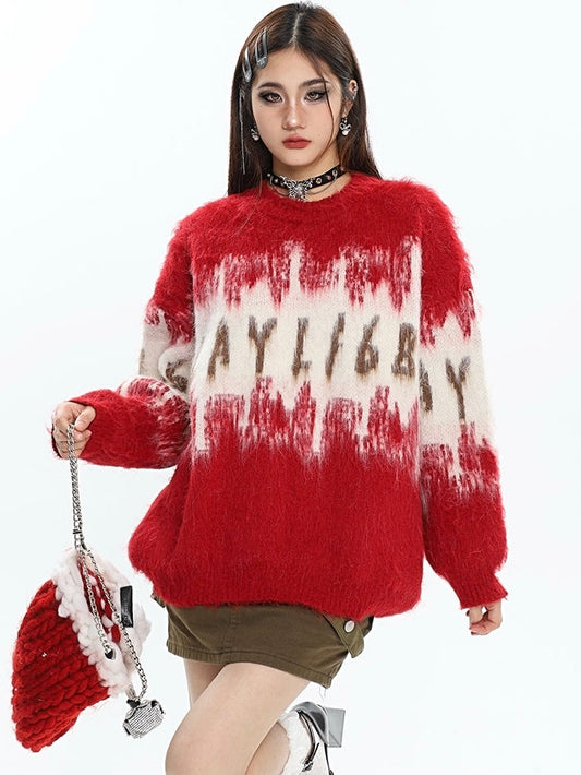 LAYLFGB Graphic Letter Print Long Sleeve Sweater