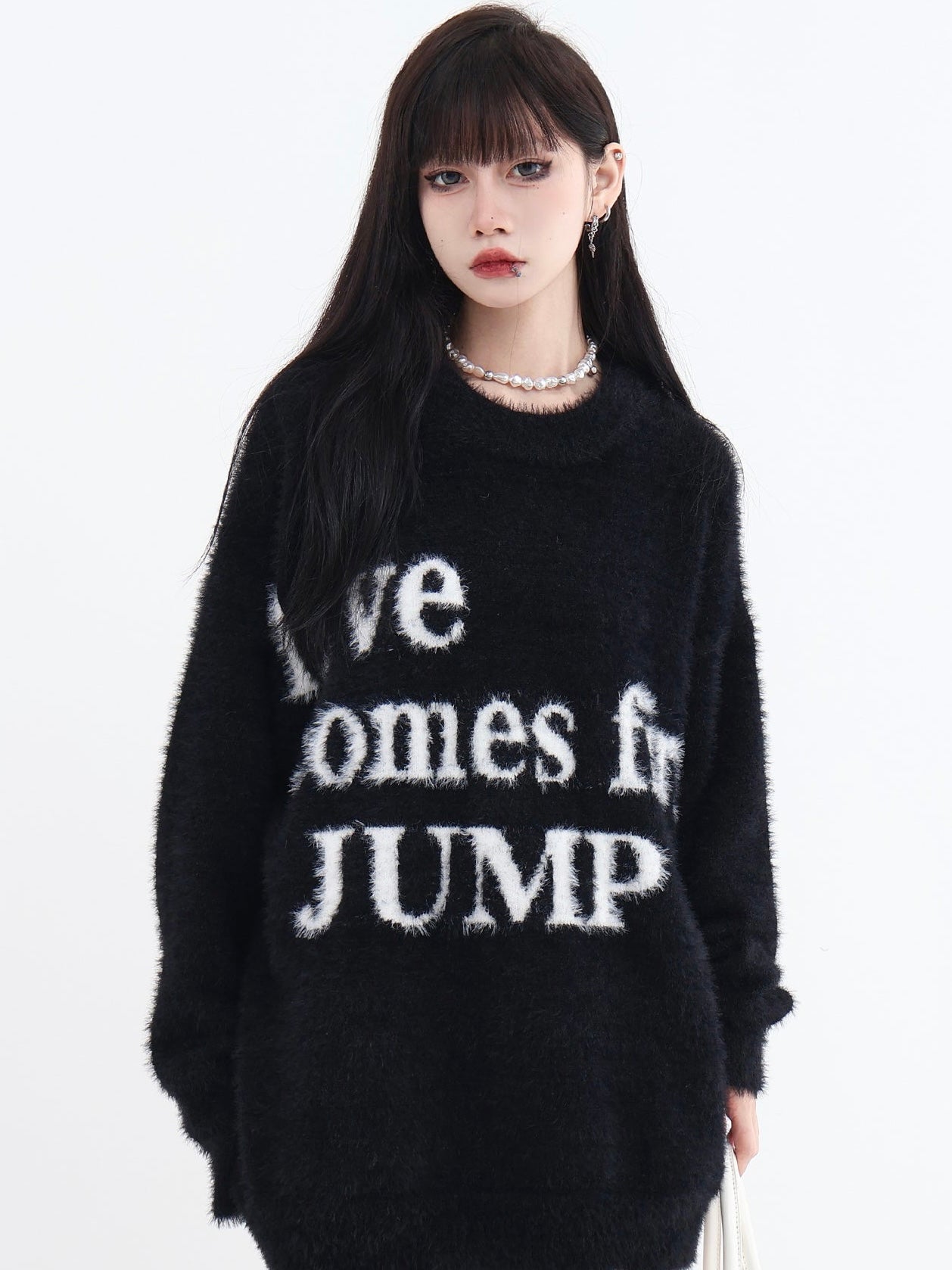 JUMPNEXT Letter Logo Jacquard Knit Crewneck Long Sleeve Sweater