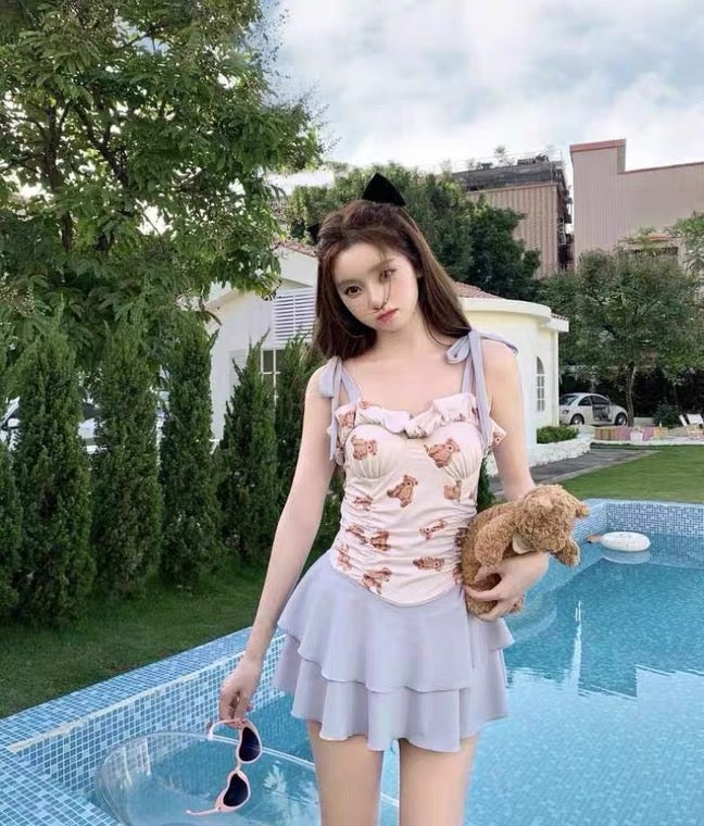 Kawaii Teddy Bear Skirted Swimsuit