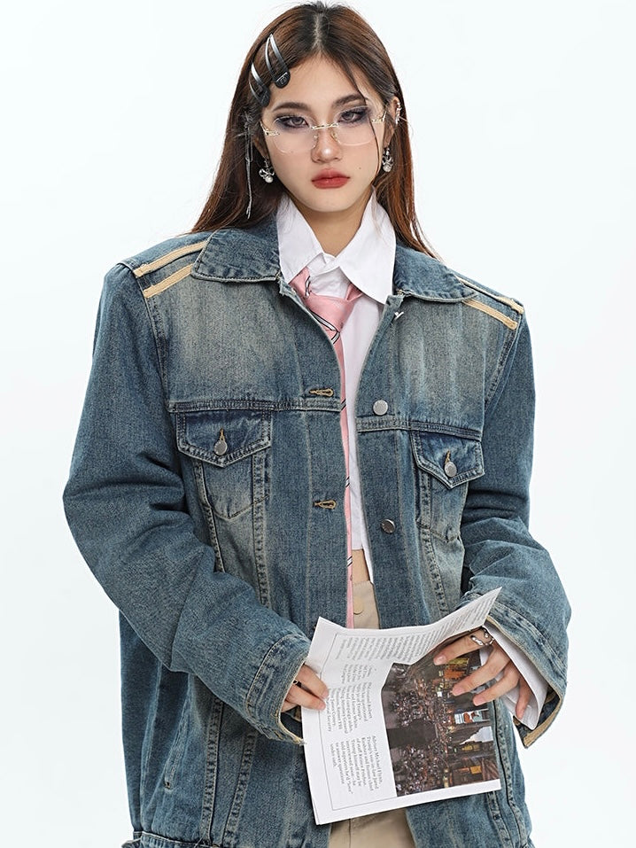 Dalia Washed Denim Long Sleeve Button Up Jean Jacket