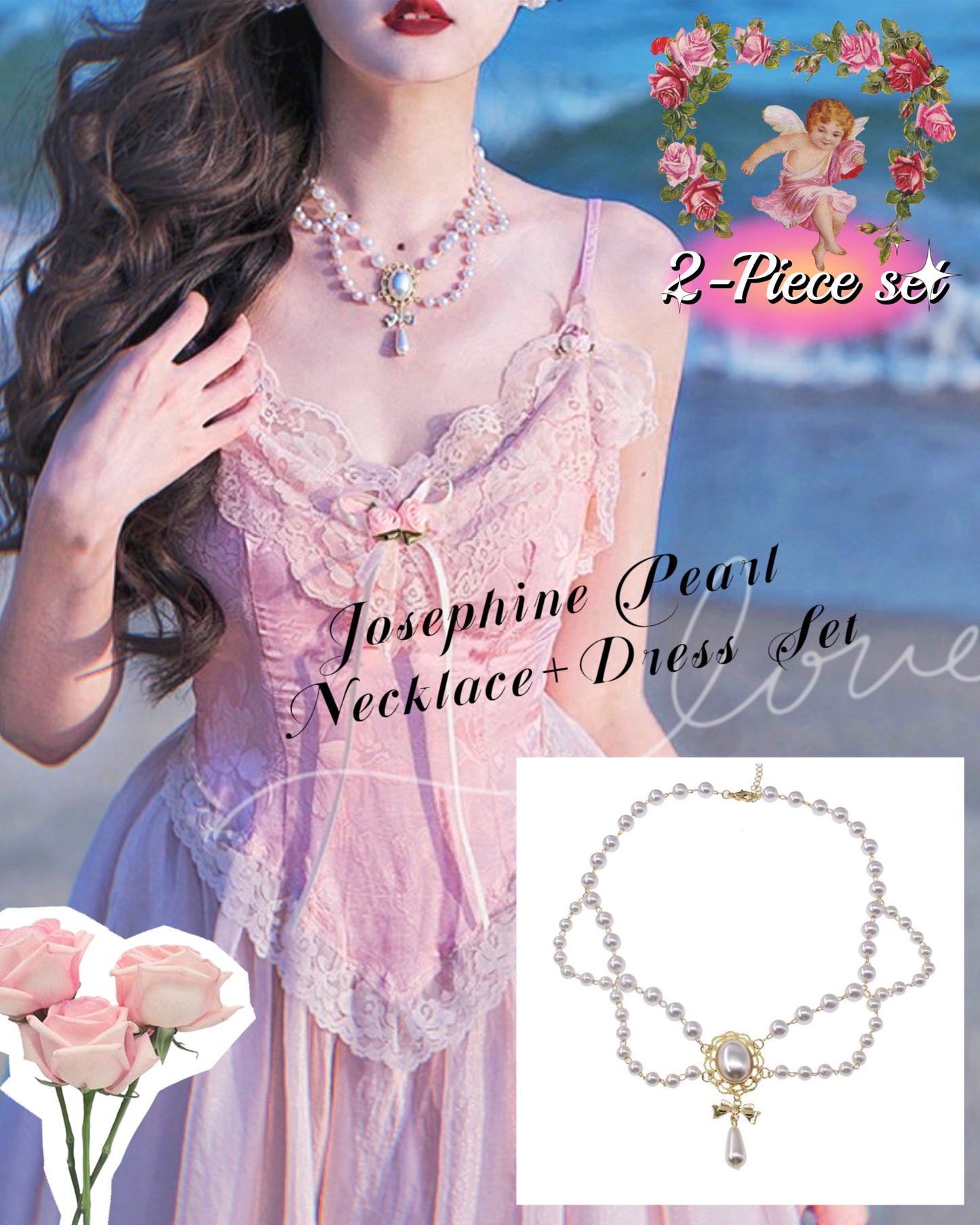 Josephine Pearl Necklace+Dress Set - Romantic Royalcore Princess Dress