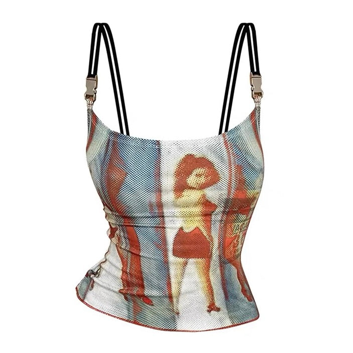 Lizia Graphic Image Print Y2k Hot Girl Spaghetti Slim Camisole Cropped Top