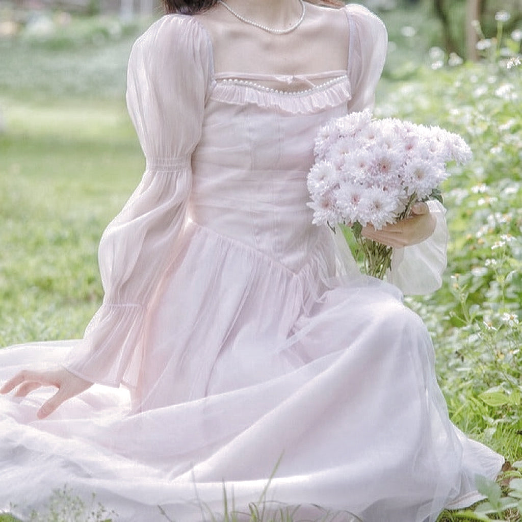 Pale Petal-Pink Delicate Fairy Princesscore Dress