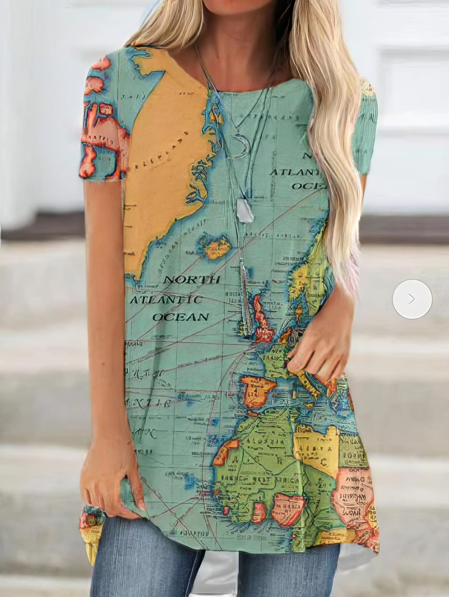 Loose Map Print Short-sleeved T-shirt