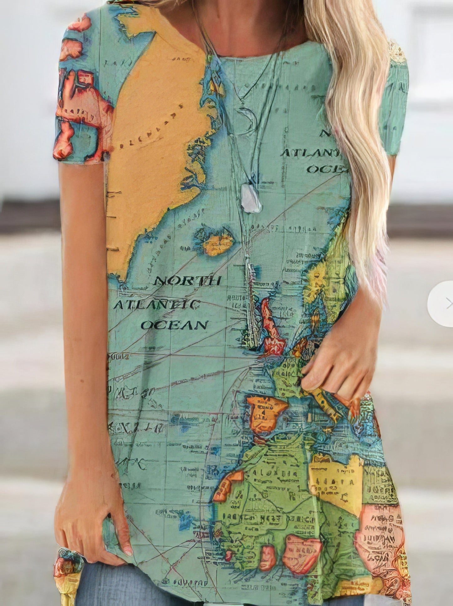 Loose Map Print Short-sleeved T-shirt