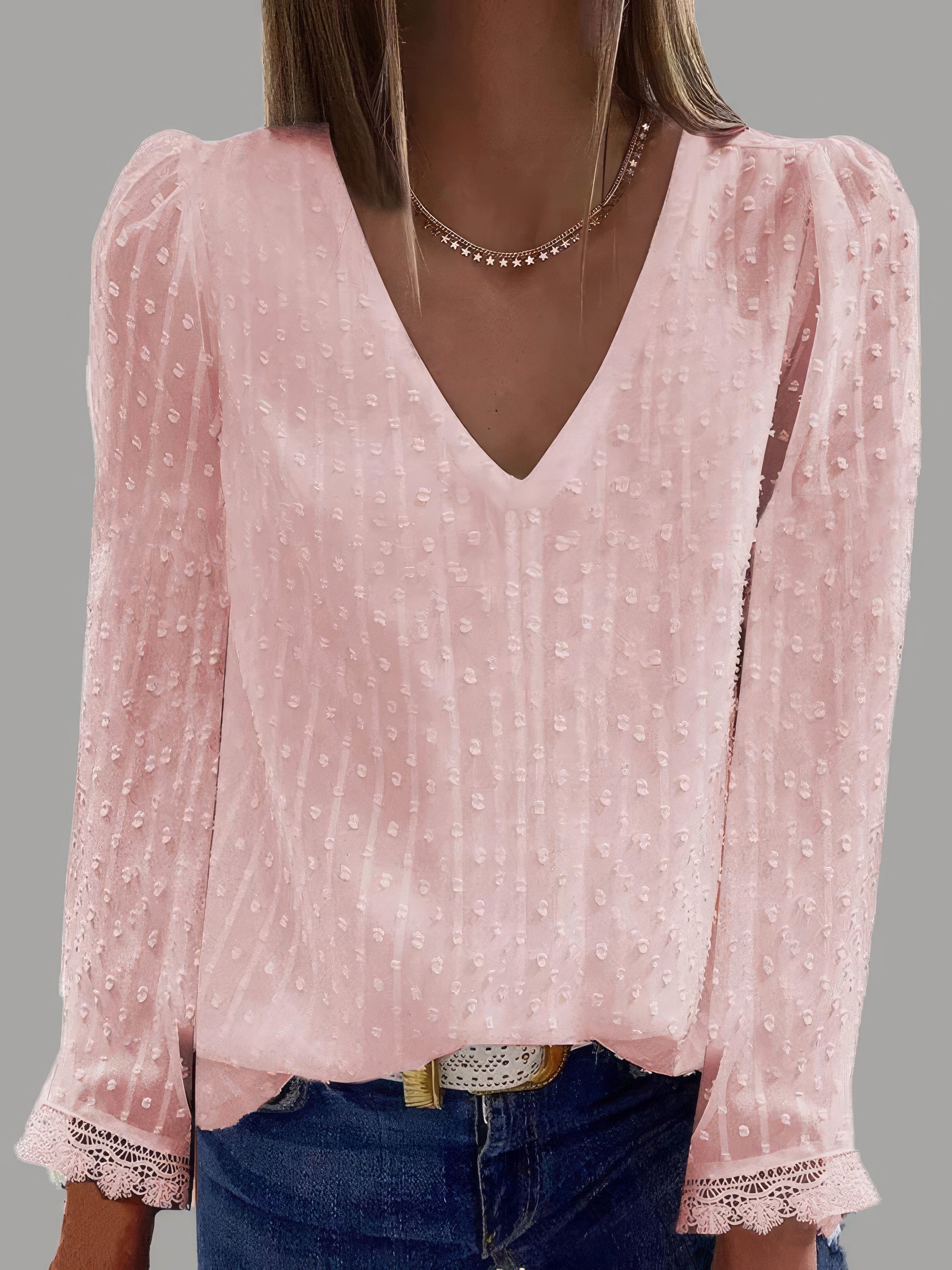 Loose V-neck Long-sleeved Blouse