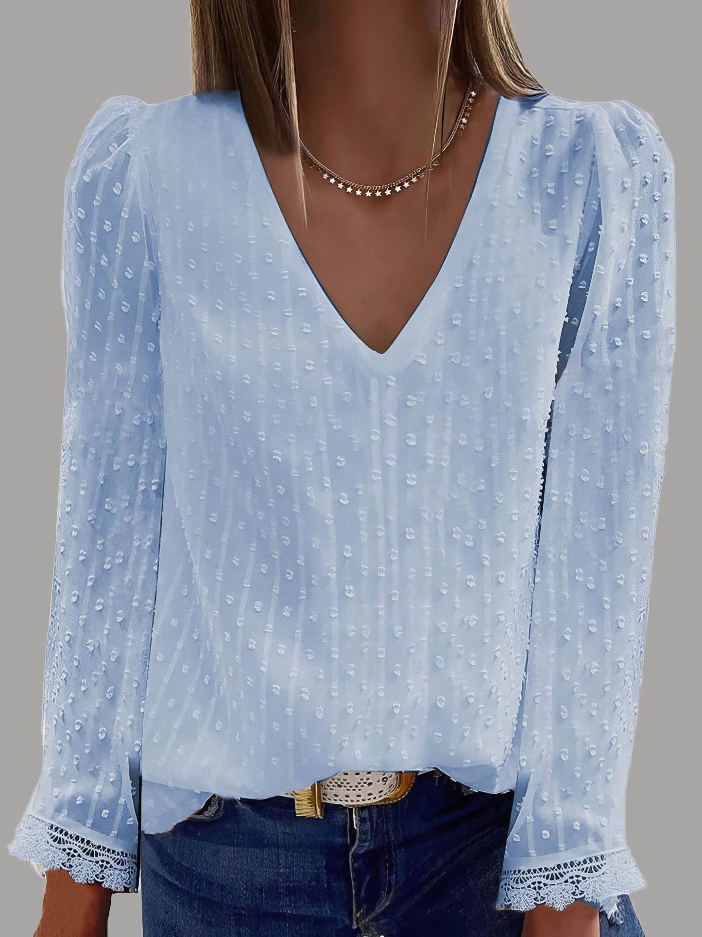 Loose V-neck Long-sleeved Blouse