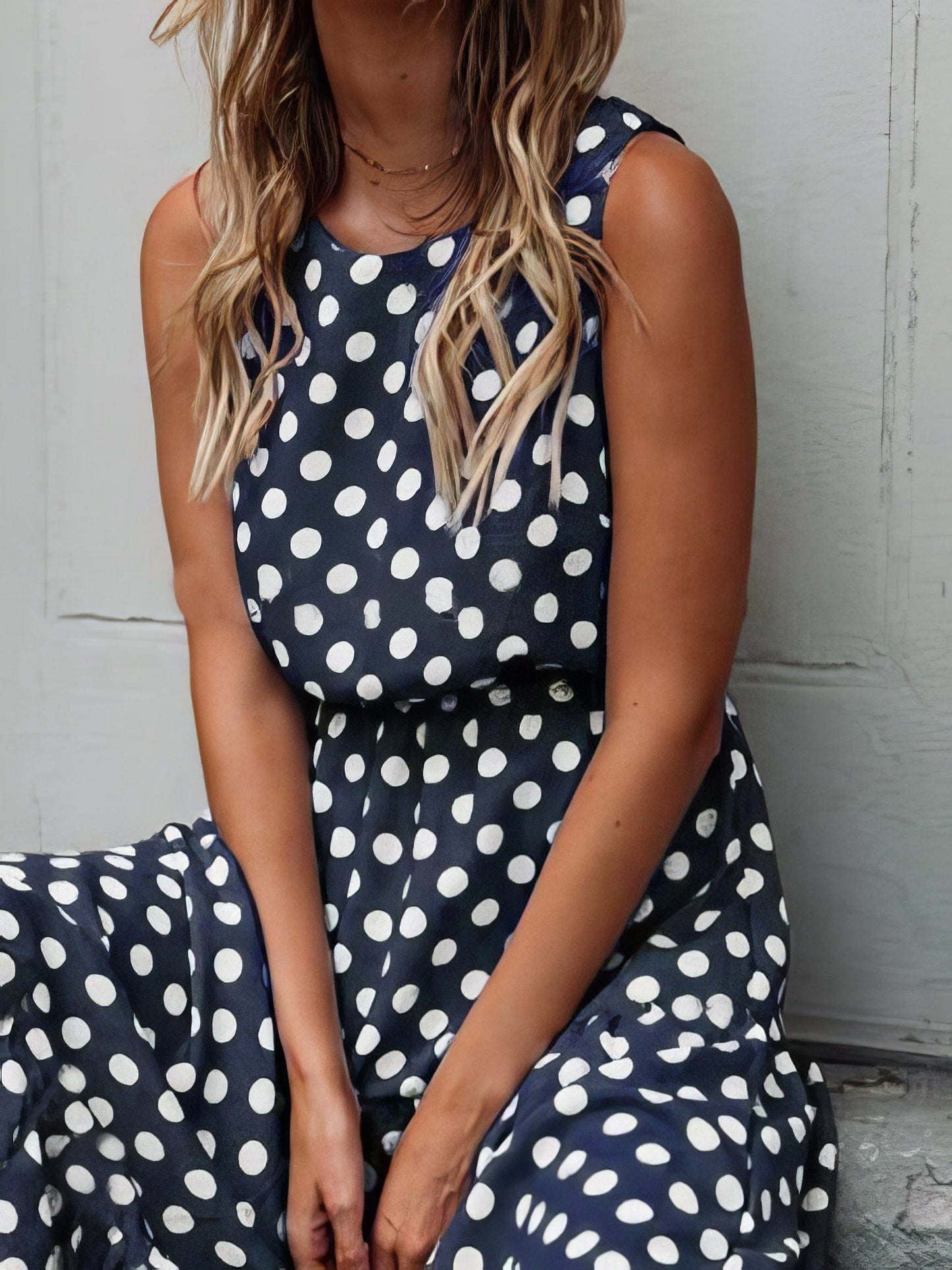 Polka Dot Print Round Neck Casual Dress