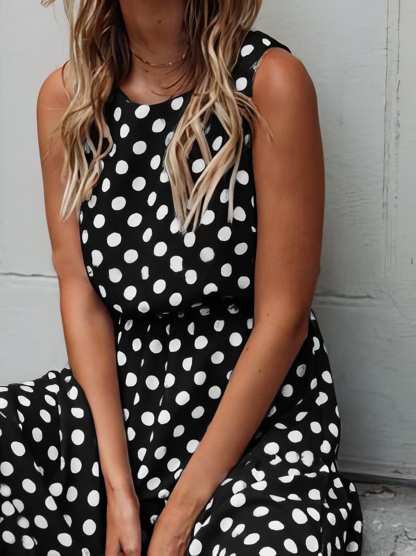 Polka Dot Print Round Neck Casual Dress