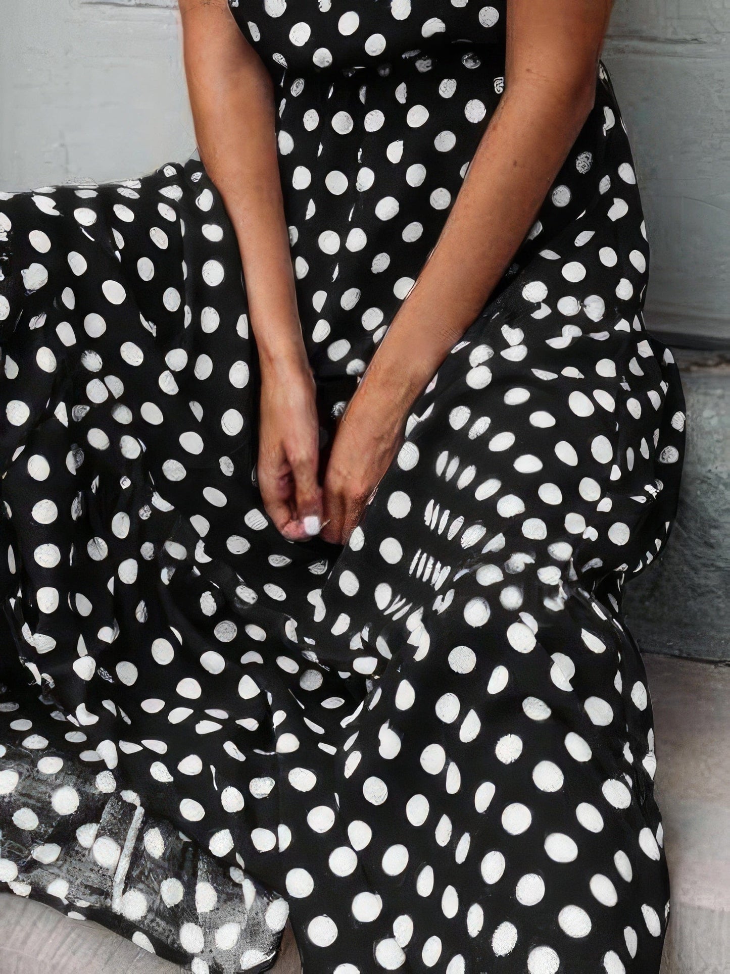 Polka Dot Print Round Neck Casual Dress