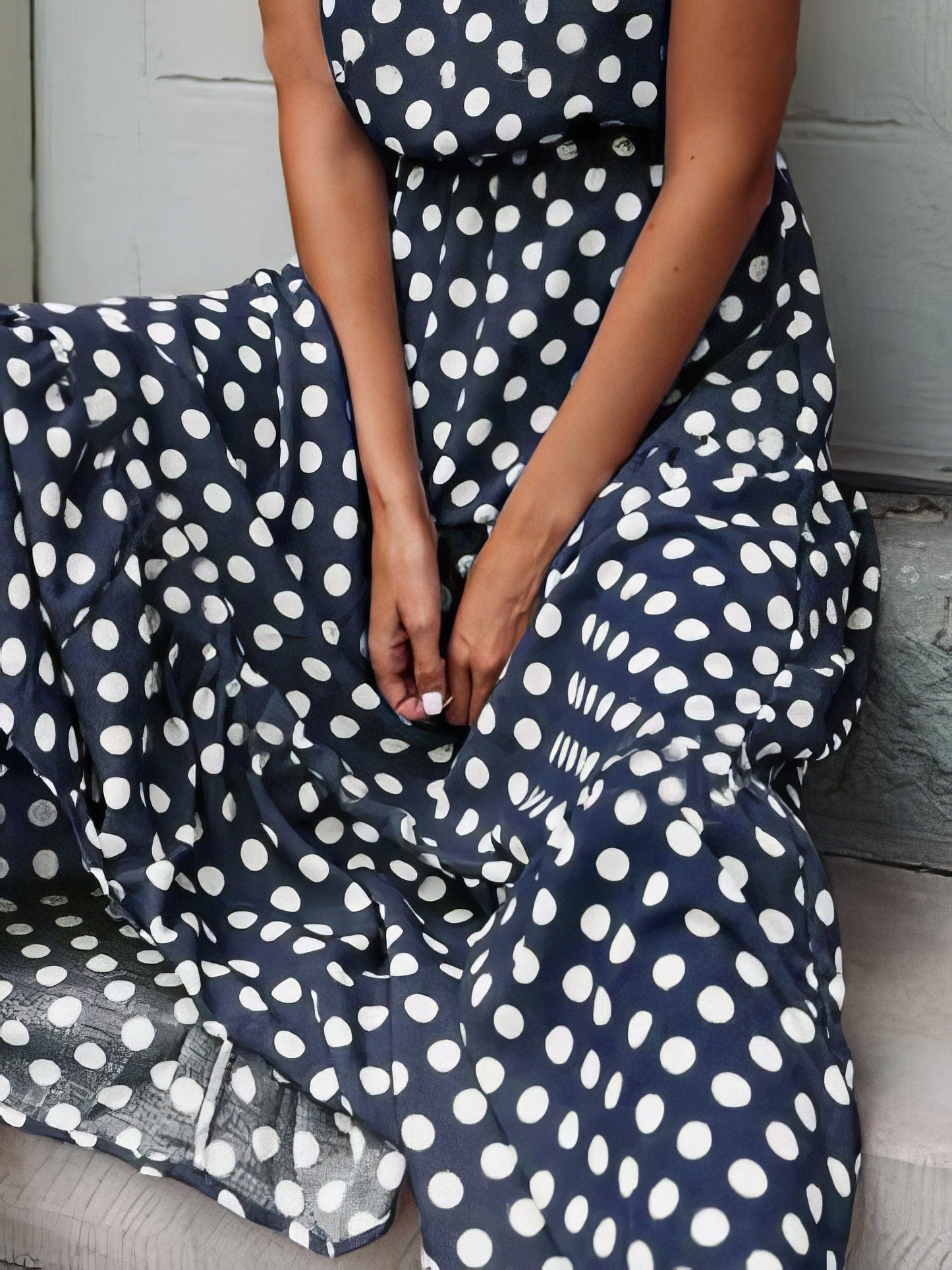 Polka Dot Print Round Neck Casual Dress