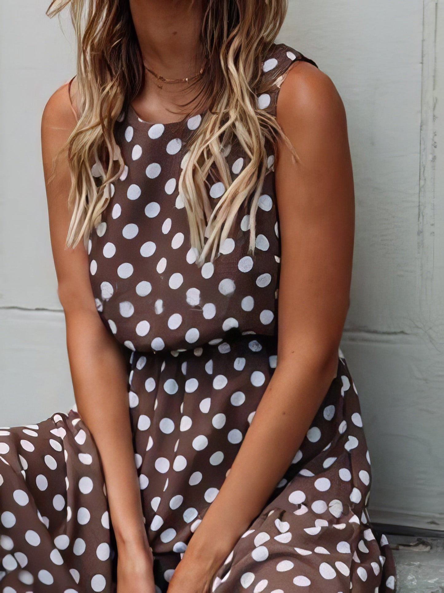 Polka Dot Print Round Neck Casual Dress