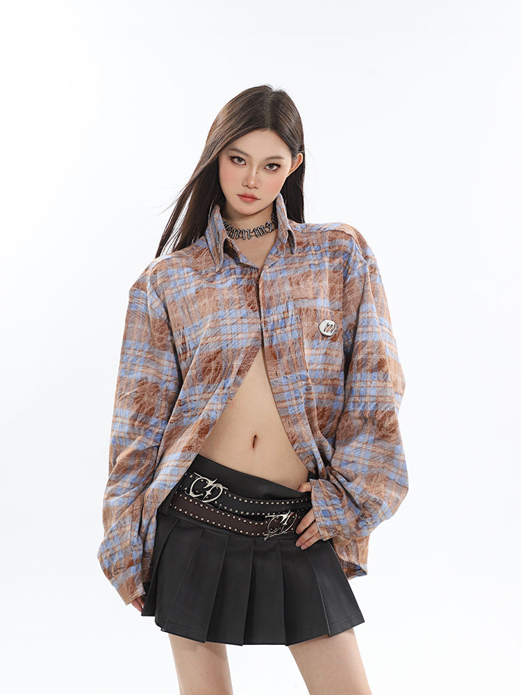 Mandy Solid Color Brown Long Sleeve Zip Up Cropped Jacket + High Waist Pleated Mini Skirt Matching Set