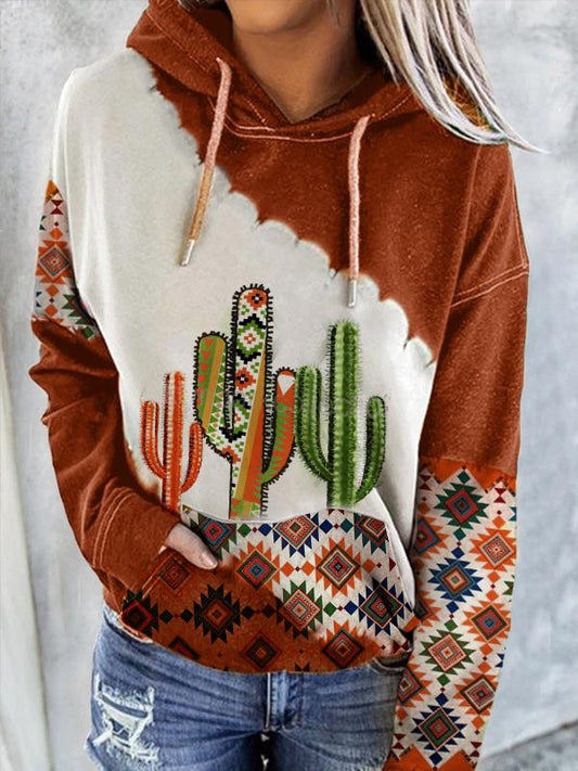 Women's Hoodies Cactus Print Pocket Long Sleeve Hoody