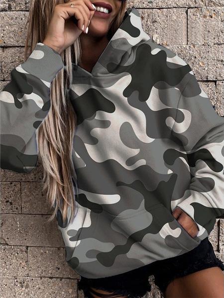 Women's Hoodies Camouflage Print Pocket Casual Hoodie