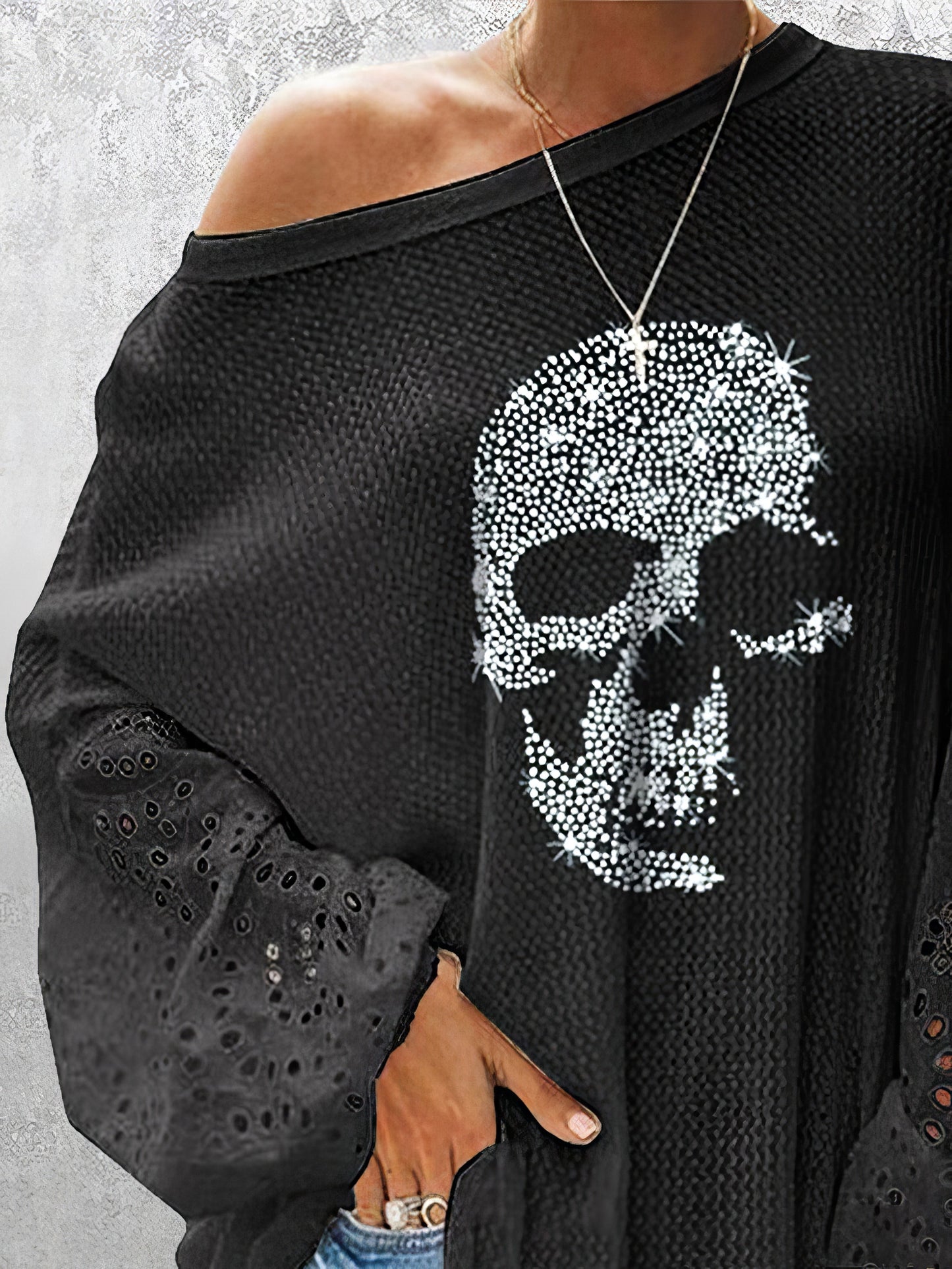 Women's T-Shirts Skull Loose Stitching Long Sleeve T-Shirt