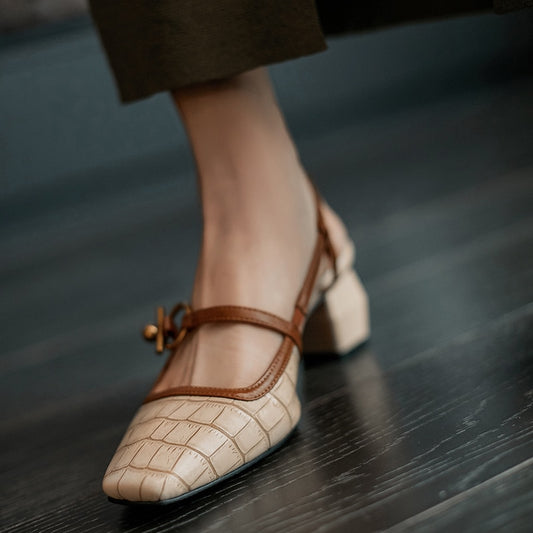 2021 Spring/summer New Genuine Leather Chunky Women Shoes Square Toe Buckle Strap Pumps Women Sandals Mary Jane Women Heels