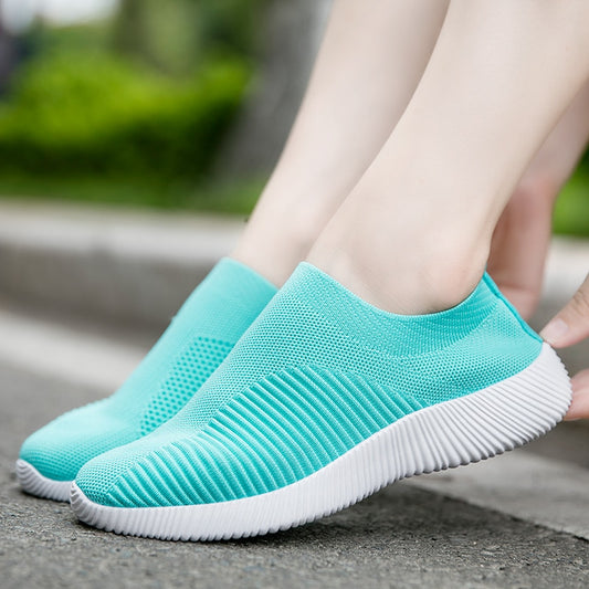 Breathable Mesh Sneakers Women Summer Slip on Soft Bottom Knit Flats Woman Non-slip Casual Sports Shoes Plus Size 43 loafers