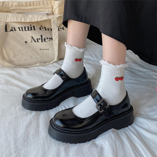 Shoes mary janes Women heels platform Lolita Mary Jane shoes white Women's shoes School Student College Sweet low heel women